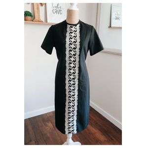 Vintage 70s Mynette Black & White Embroidered Dress